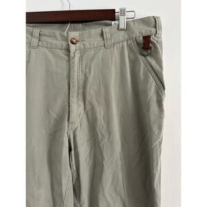 Orvis Pants Mens 34 Canvas Leather Trim Field Outdoor Khaki Duck
